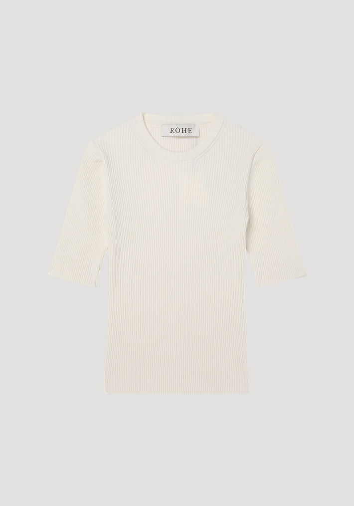 Ribbed knitted short sleeve top | off white