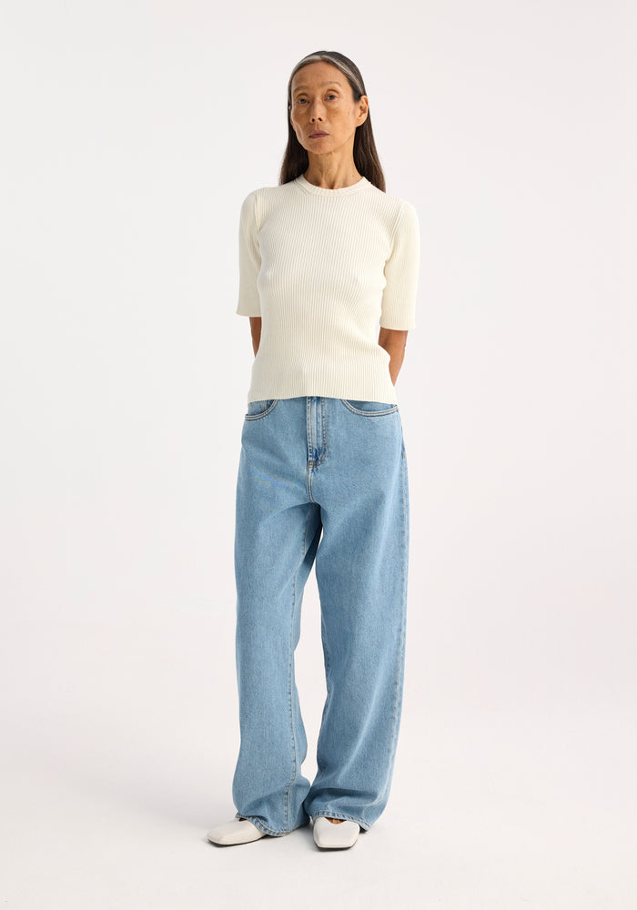 Rib knitted top | off white