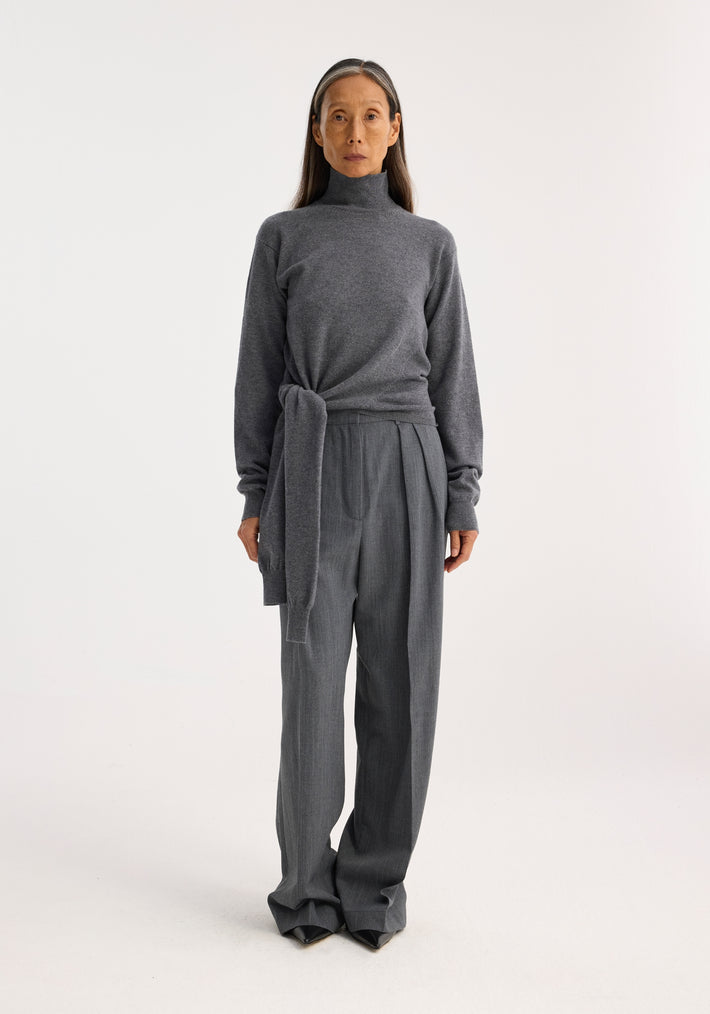 Twisted knotted turtleneck jumper | mid grey melange