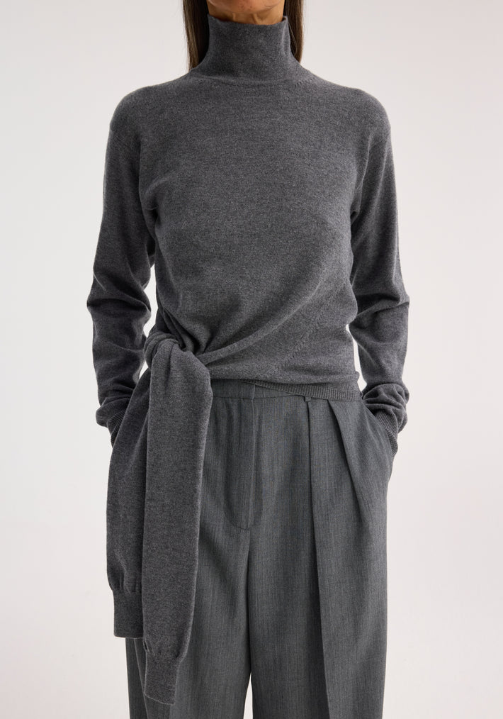 Twisted knotted turtleneck jumper | mid grey melange