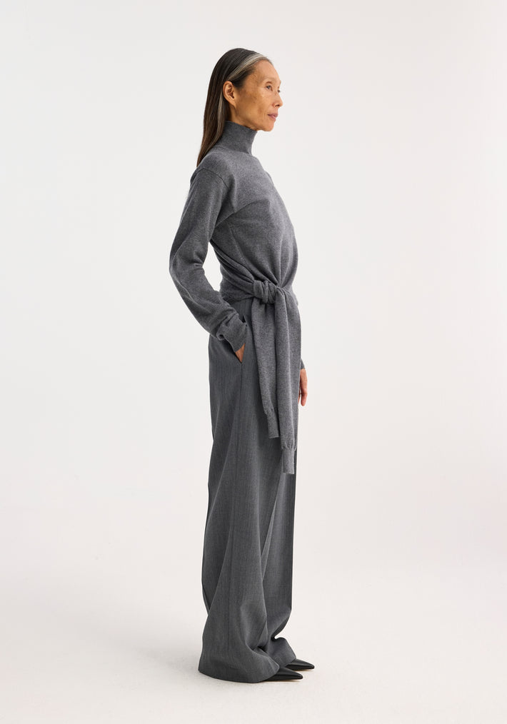 Twisted knotted turtleneck jumper | mid grey melange