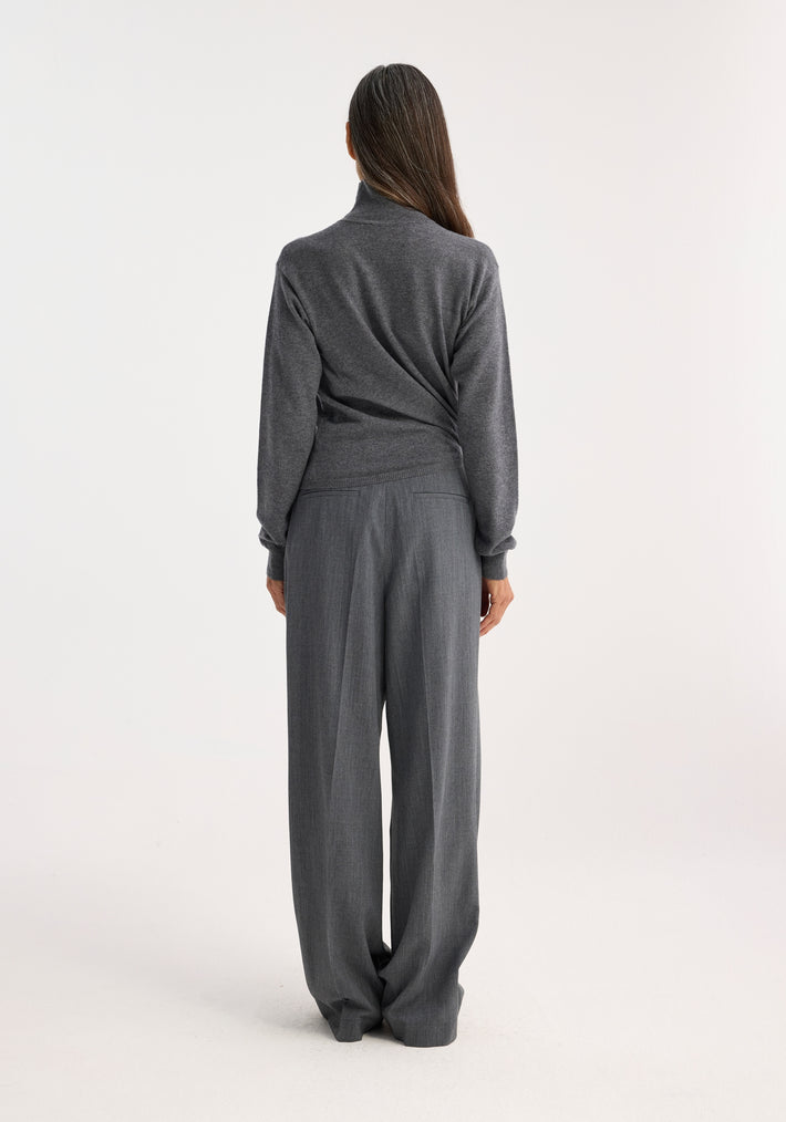 Twisted knotted turtleneck jumper | mid grey melange