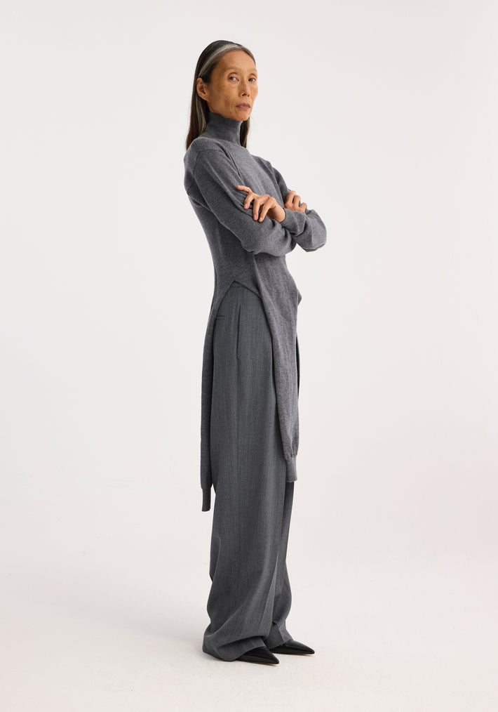 Twisted knotted turtleneck jumper | mid grey melange