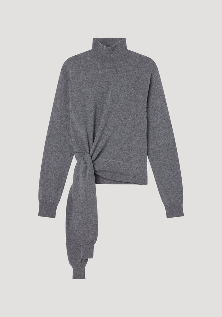 Twisted knotted turtleneck jumper | mid grey melange