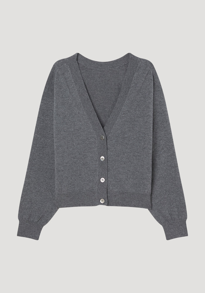 Reversed open back cardigan | mid grey melange