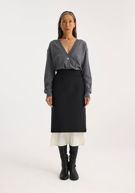 Pencil skirt with contrast silk detail | black