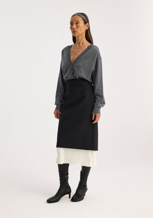 Pencil skirt with contrast silk detail | black