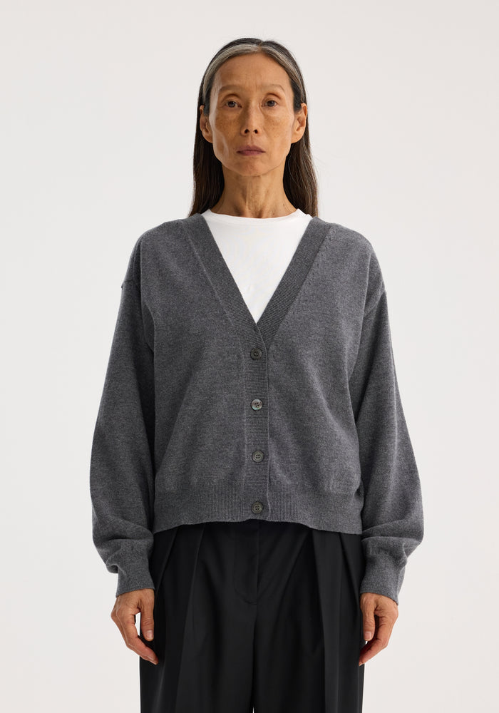 Reversed open back cardigan | mid grey melange