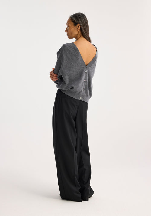 Reversed open back cardigan | mid grey melange