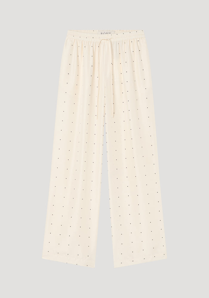 Wide leg silk dotted trousers | cream / black dot