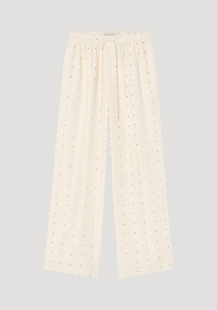 Wide leg silk dotted trousers | cream / black dot