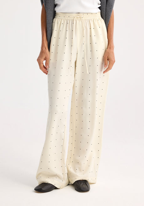 Wide leg silk dotted trousers | cream / black dot