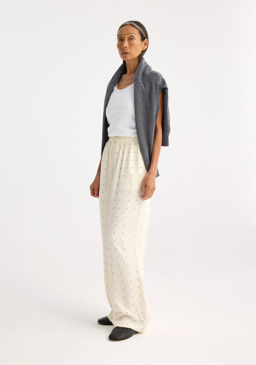 Wide leg silk dotted trousers | cream / black dot