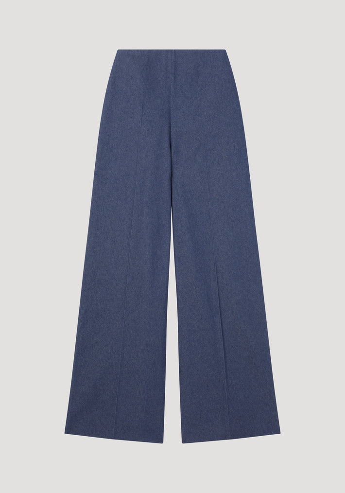 Palazzo leg shaped denim trousers | indigo