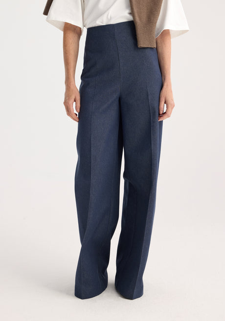 Palazzo leg shaped denim trousers | indigo