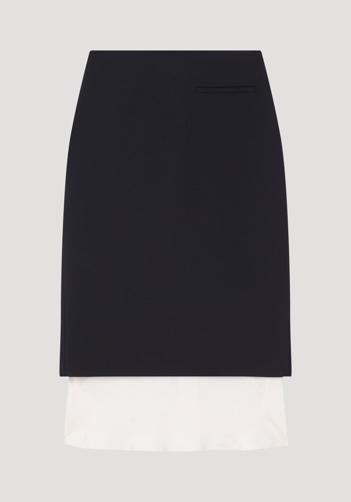 Pencil skirt with contrast silk detail | black