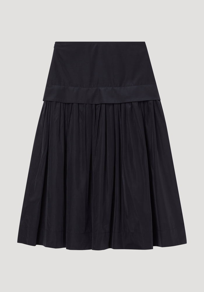 Voluminous pleated taffeta skirt | black