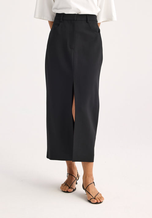 Long skirt with denim details | black