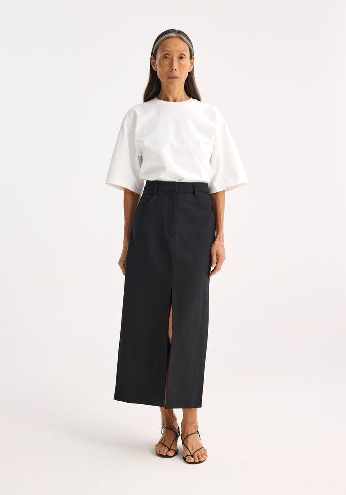 Long skirt with denim details | black