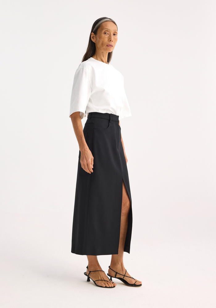 Long skirt with denim details | black