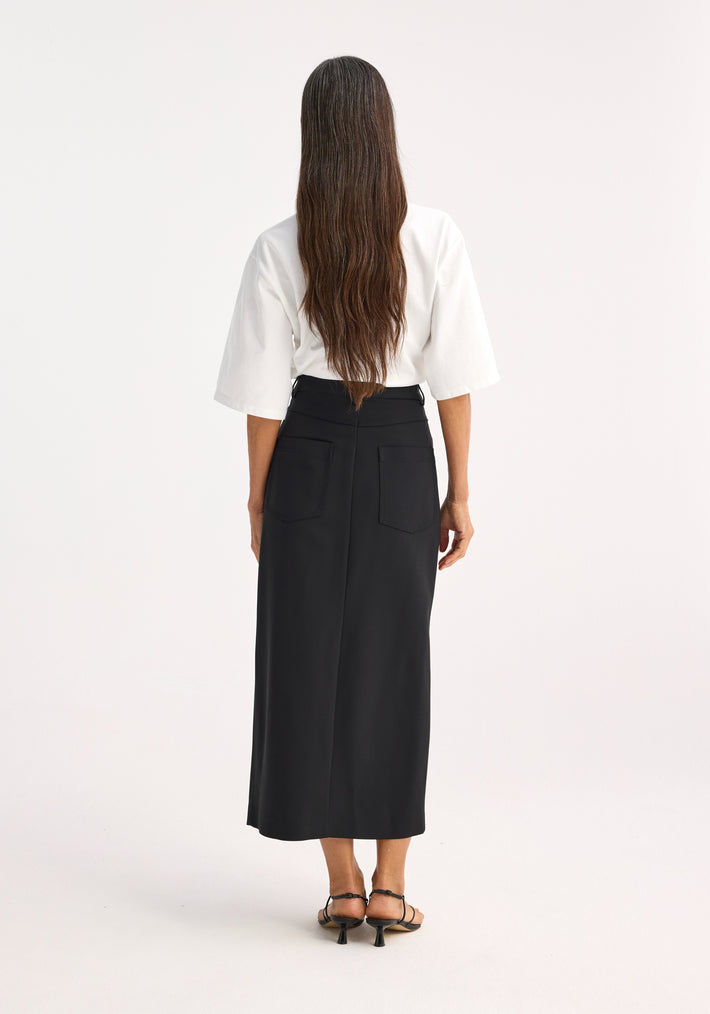 Long skirt with denim details | black