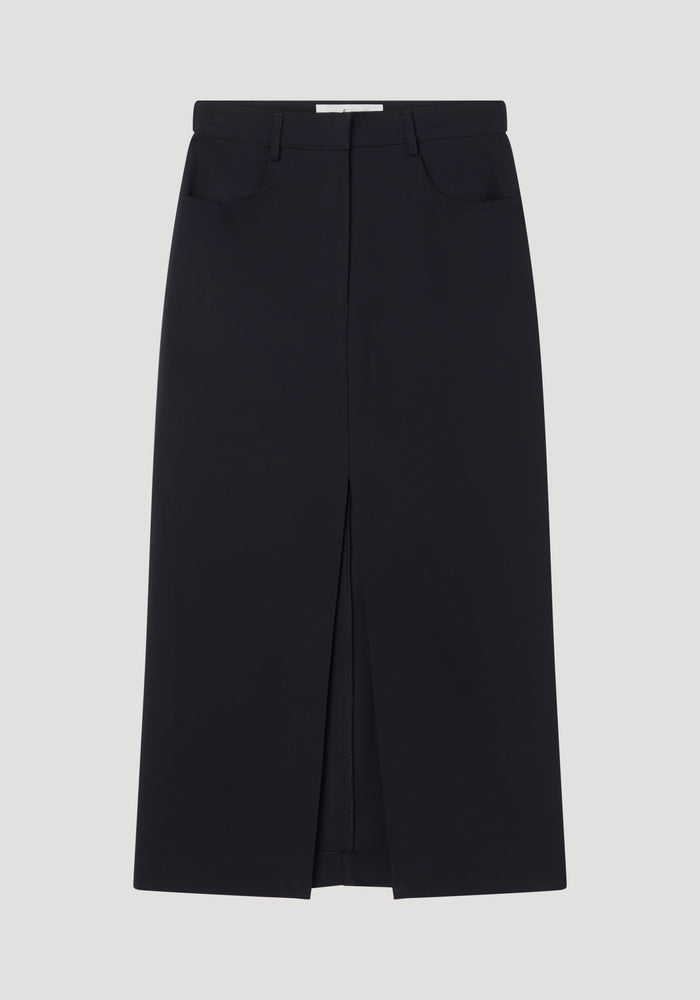 Long skirt with denim details | black