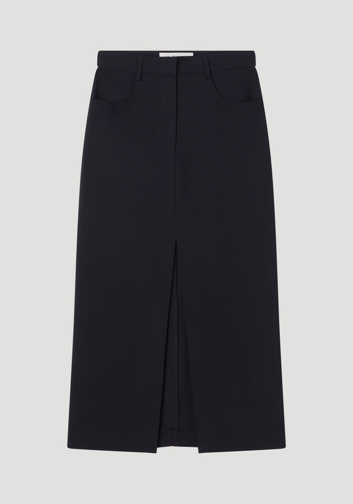 Long skirt with denim details | black