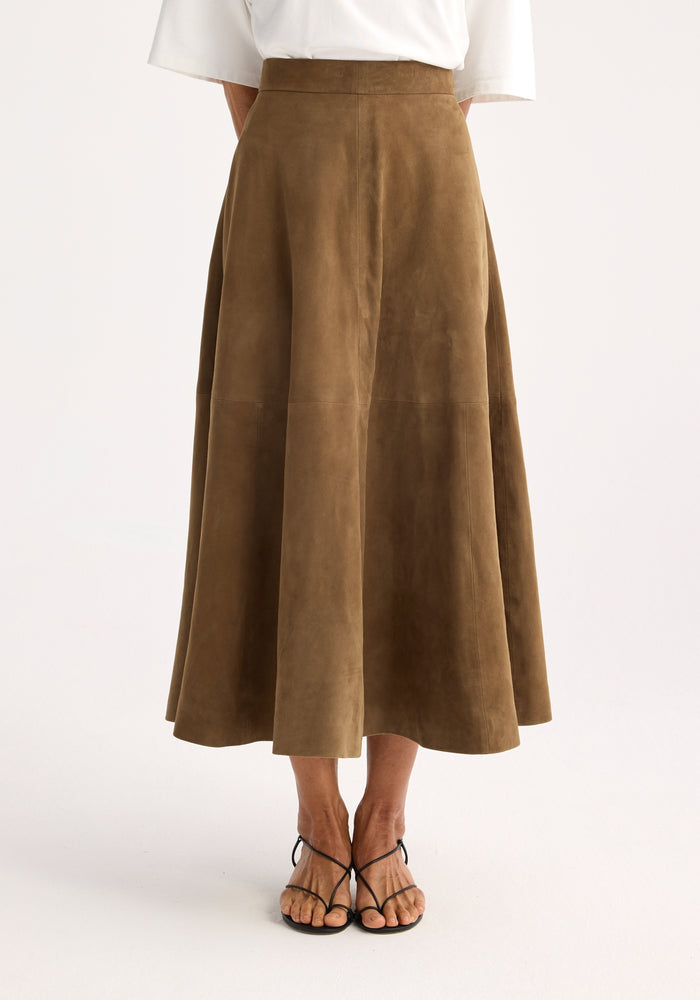 Suede a-line skirt | light khaki