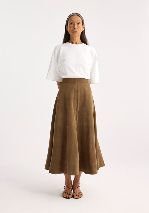 Suede a-line skirt | light khaki