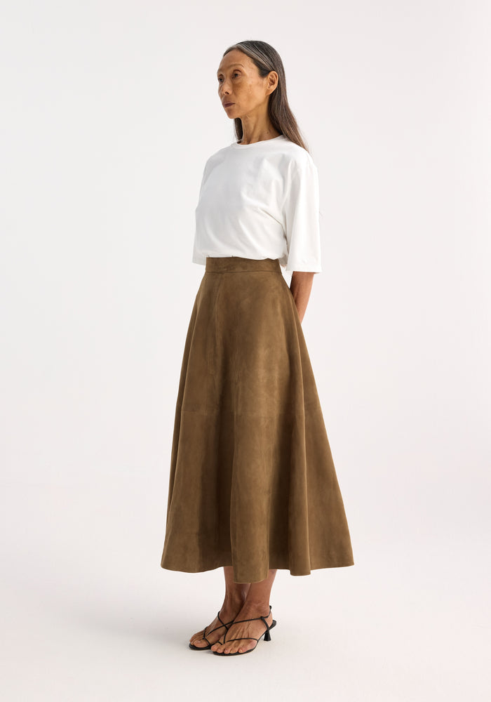 Suede a-line skirt | light khaki