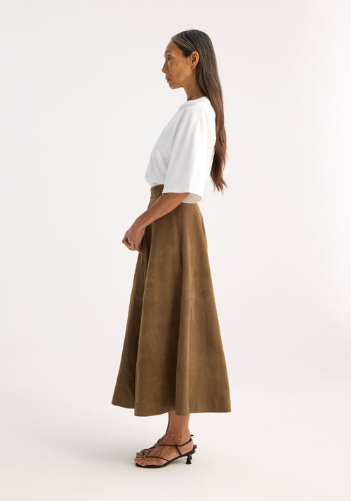 Suede a-line skirt | light khaki