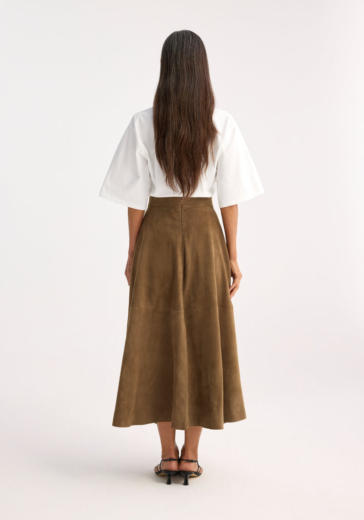 Suede a-line skirt | light khaki