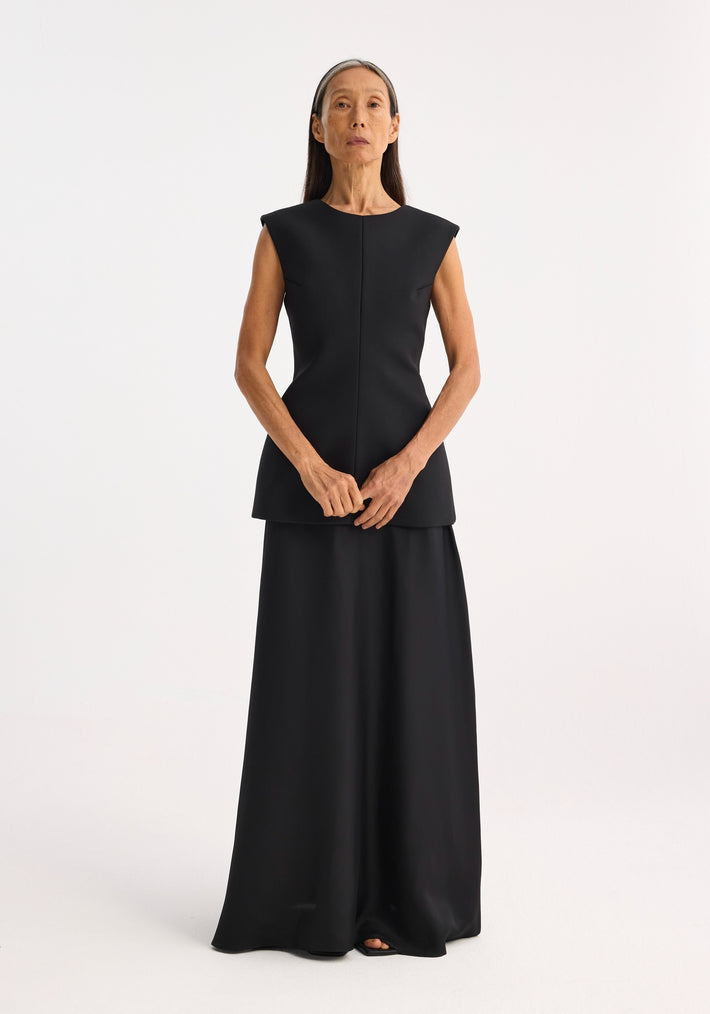 Open back dress with integrated silk skirt | black