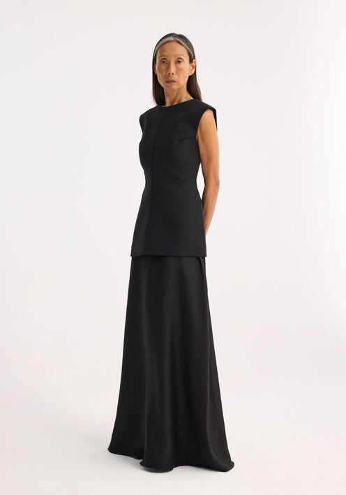 Open back dress with integrated silk skirt | black