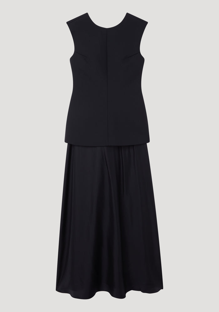 Open back dress with integrated silk skirt | black