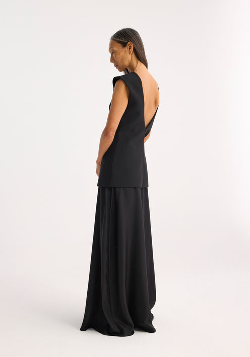 Open back dress with integrated silk skirt | black