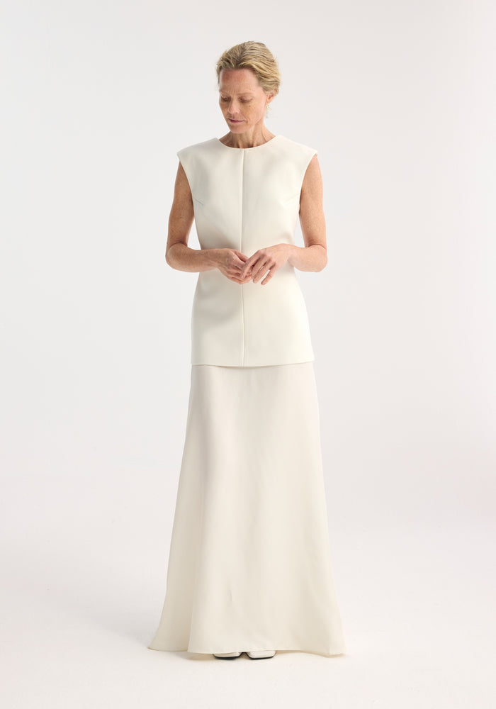 Open back dress with integrated silk skirt | cream