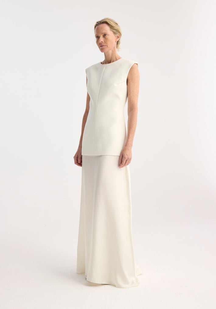 Open back dress with integrated silk skirt | cream