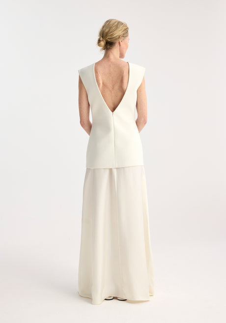 Open back dress with integrated silk skirt | cream