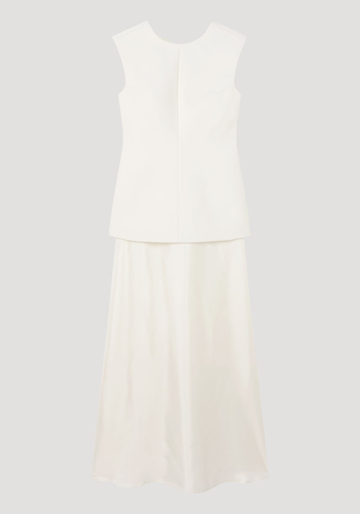 Open back dress with integrated silk skirt | cream