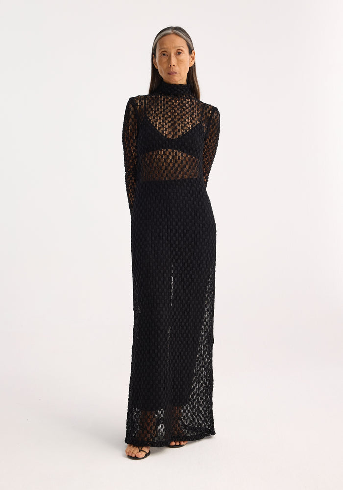 Geometrical lace turtleneck dress | black