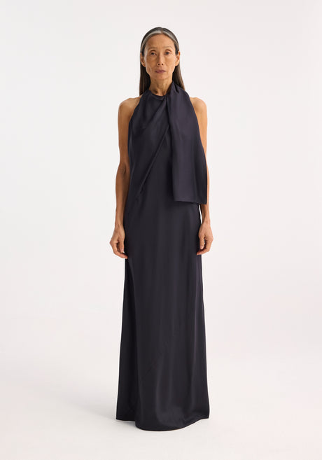 Silk foulard halter dress | navy