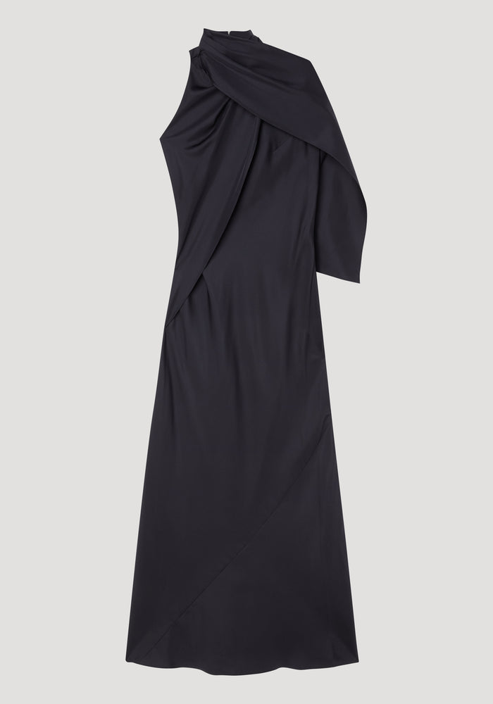 Silk foulard halter dress | navy