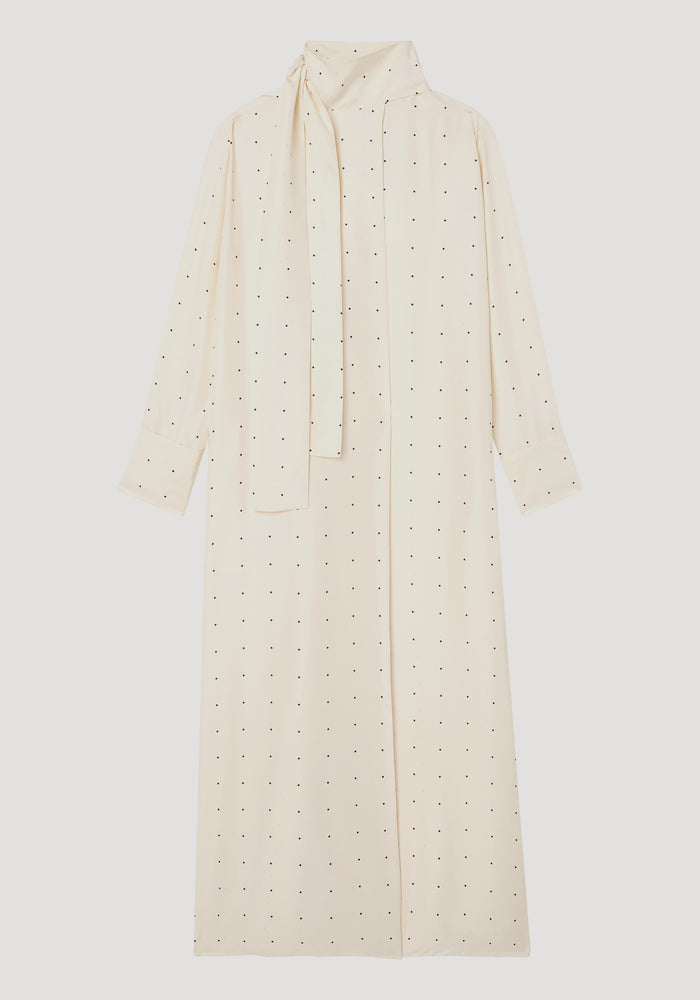 Dotted silk scarf dress | cream / black dot