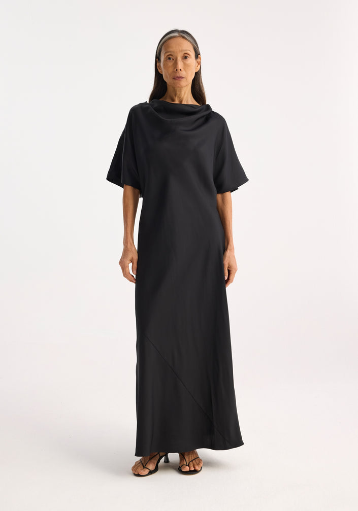 Fluid draped silk dress | black