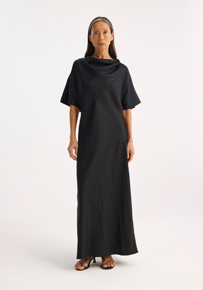 Fluid draped silk dress | black