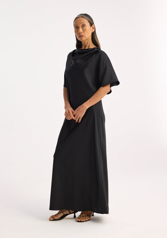 Fluid draped silk dress | black