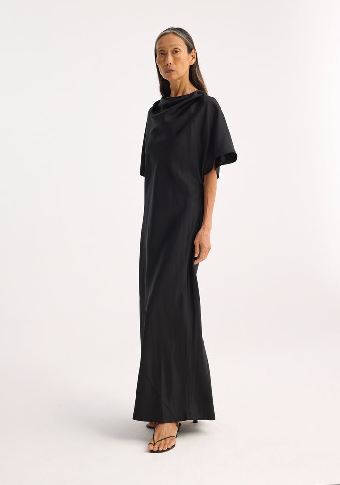 Fluid draped silk dress | black
