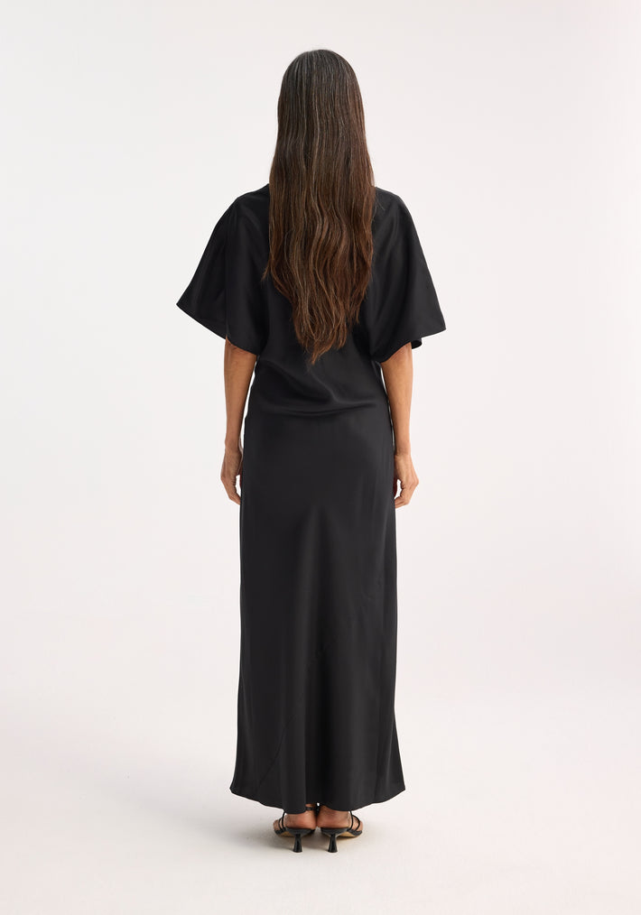 Fluid draped silk dress | black