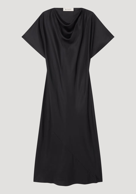 Fluid draped silk dress | black